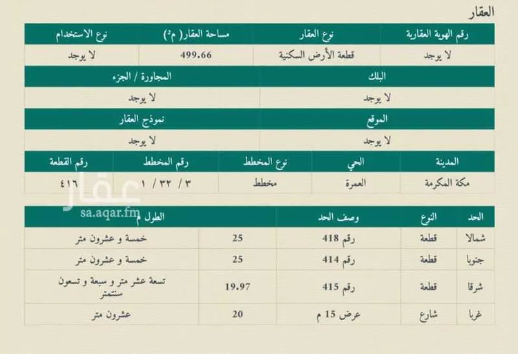 أرض للبيع في شارع الدهاسية, حي العمرة, مدينة مكة المكرمة, منطقة مكة المكرمة صورة 2