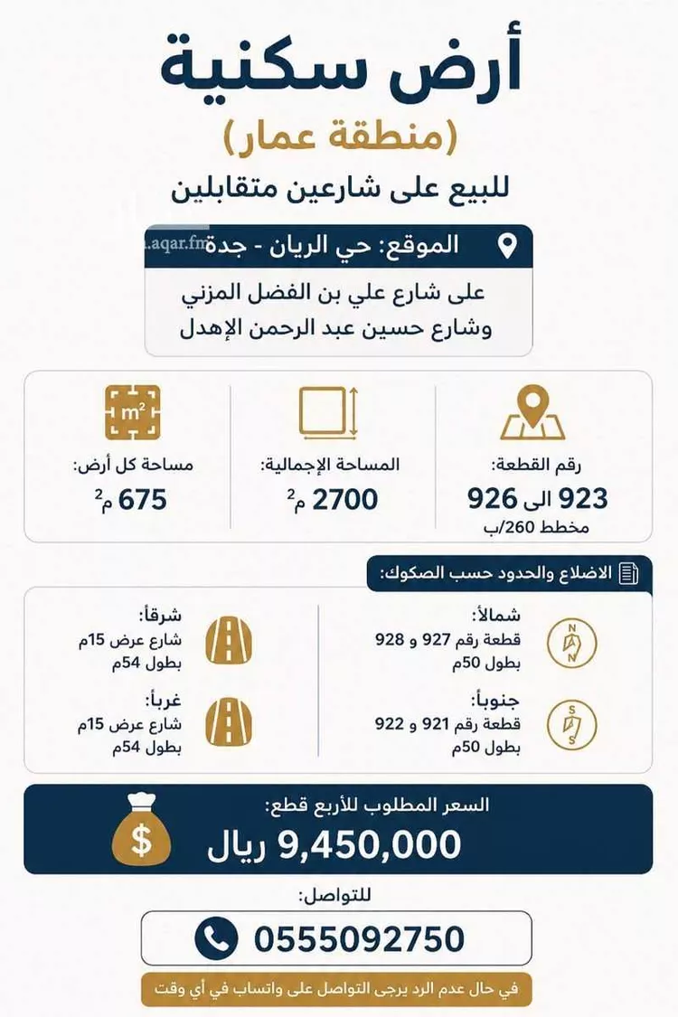 أرض للبيع في شارع علي بن الفضل المزني, حي الريان, مدينة جدة, منطقة مكة المكرمة صورة 4