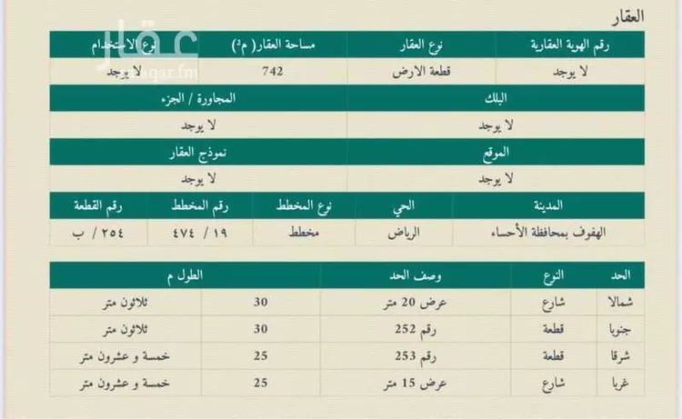 أرض للبيع في حي الرياض الثالث, مدينة الاحساء, المنطقة الشرقية