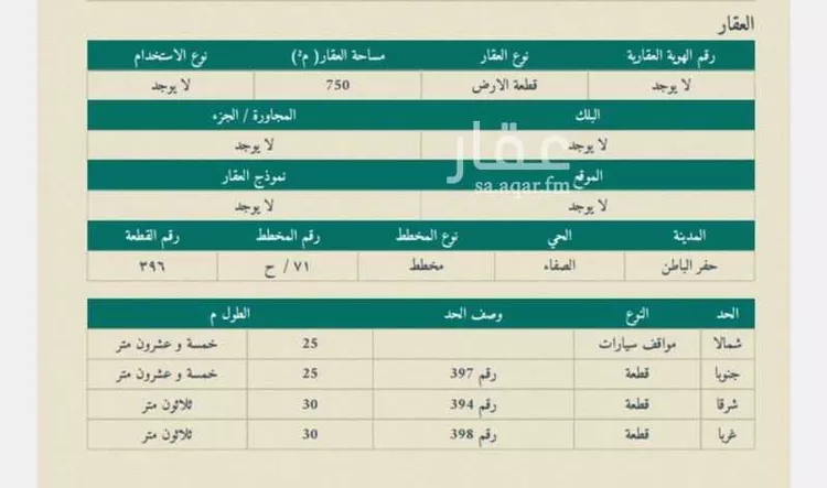 أرض للبيع في شارع الصفاء 171, حي الصفاء, مدينة حفر الباطن, المنطقة الشرقية