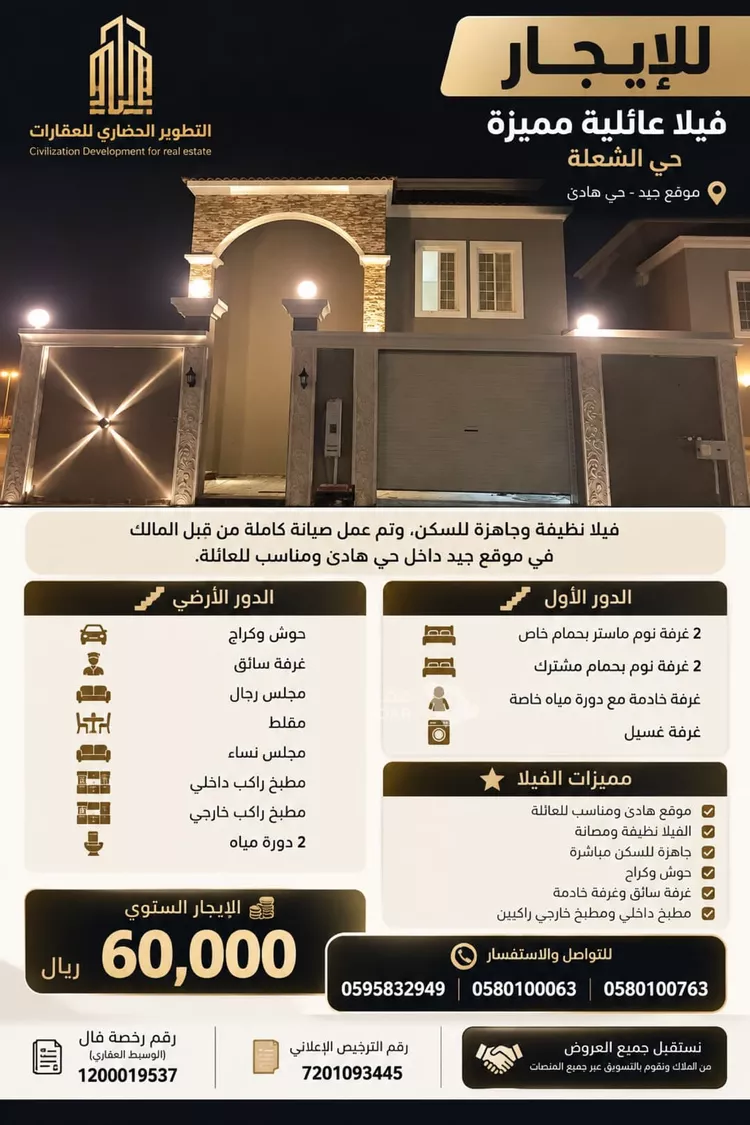 فيلا للإيجار في شارع 17أ, حي الشعلة, مدينة الدمام, المنطقة الشرقية