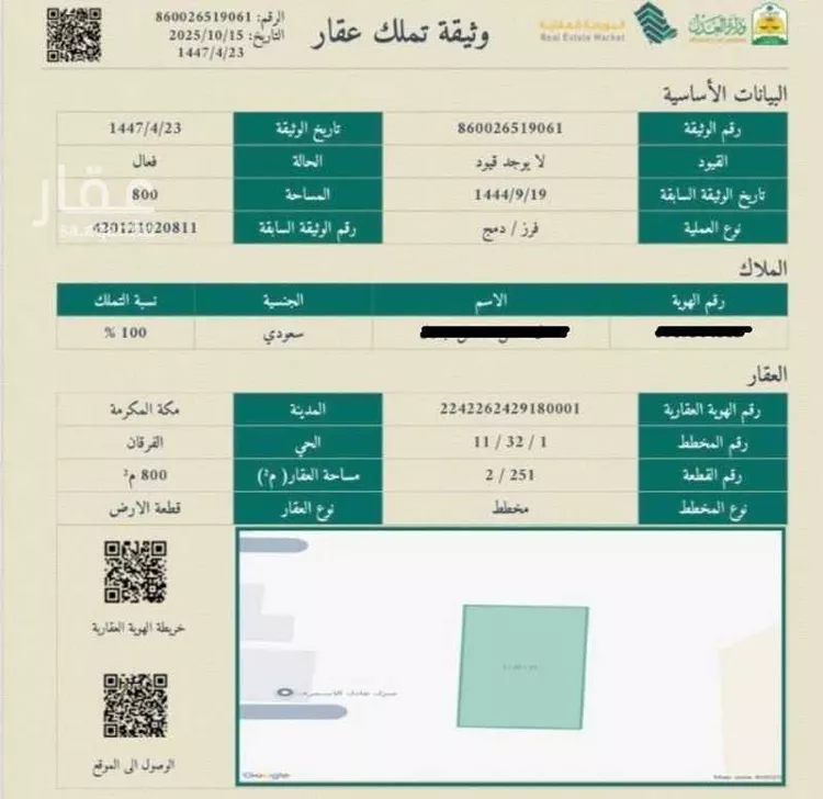 أرض للبيع في حي الفرقان, مدينة مكة المكرمة, منطقة مكة المكرمة صورة 3