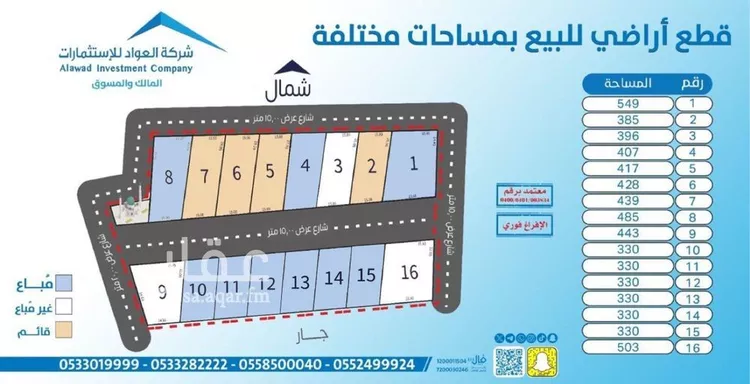 أرض للبيع في شارع صلاح الدين الصفدي, حي خضيراء الجنوبية, مدينة بريدة, منطقة القصيم