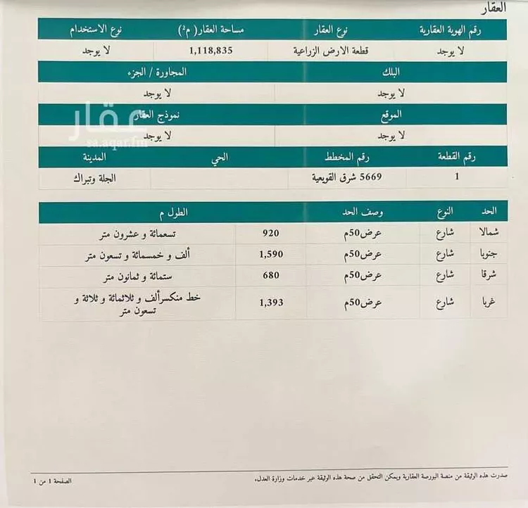أرض للبيع في حي تبراك, مدينة الجله, منطقة الرياض