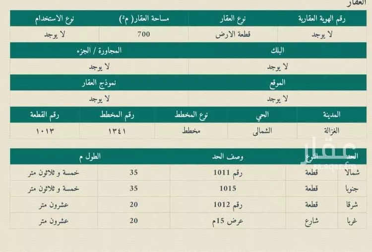 أرض للبيع في شارع بدون اسم , حي شمال الغزالة, مدينة الغزالة - الغزاله, منطقة حائل