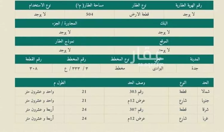 أرض للبيع في شارع عبيدالله بن عدي, حي البوادي, مدينة جدة, منطقة مكة المكرمة صورة 2