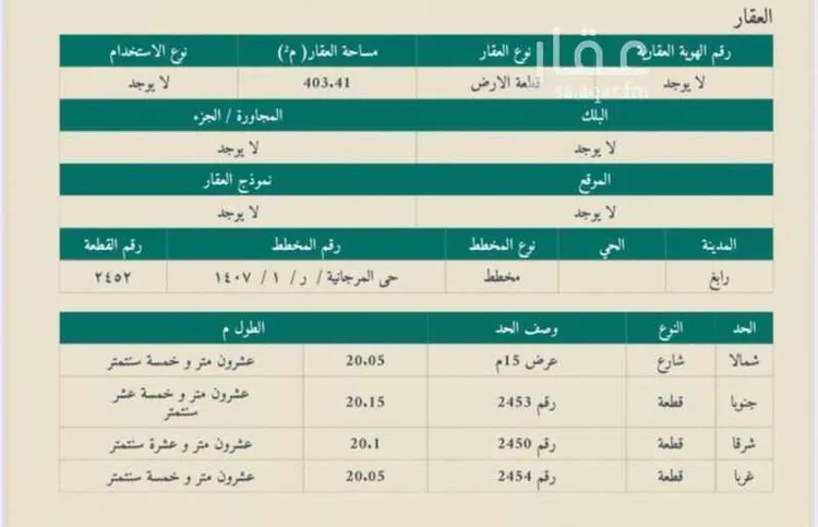أرض للبيع في شارع شارع بحاث بن ثعلبة البلوي, حي المرجانية, مدينة رابغ, منطقة مكة المكرمة صورة 2