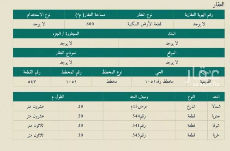 أرض للبيع في شارع 1051 مخطط قطعه 543, حي 1051 مخطط رقم, مدينة القويعية, منطقة الرياض