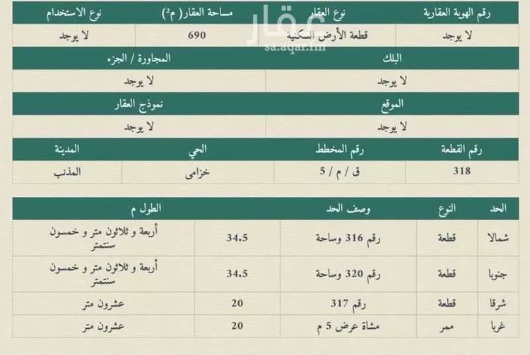 أرض للبيع في حي خزامى, مدينة المذنب, منطقة القصيم صورة 2