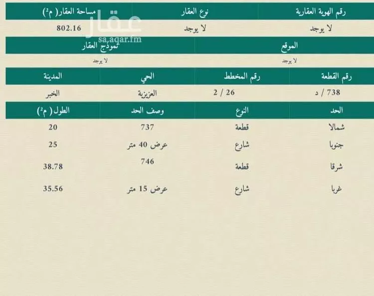 أرض للإيجار في شارع شارع نعمان بن حارثة, حي الجسر, مدينة الخبر, المنطقة الشرقية