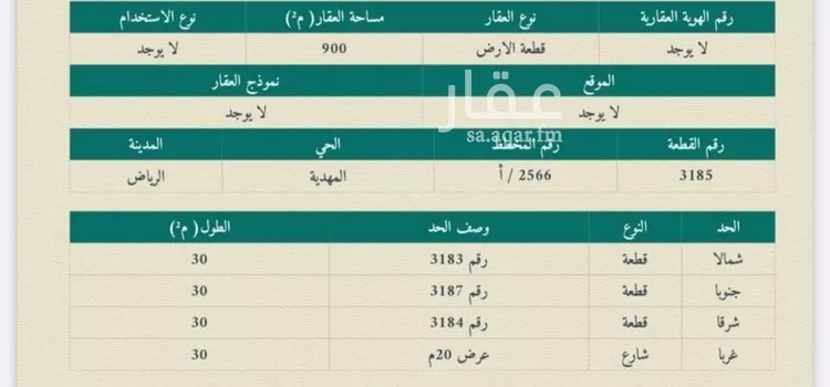 أرض للبيع في حي المهدية, مدينة الرياض, منطقة الرياض