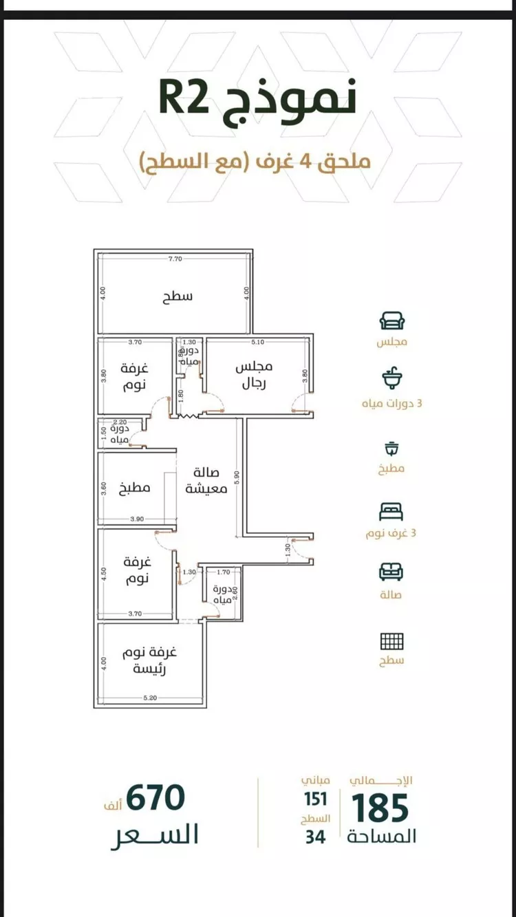 شقة للبيع في شارع الخليفة المأمون, حي الربوة, مدينة جدة, منطقة مكة المكرمة صورة 3