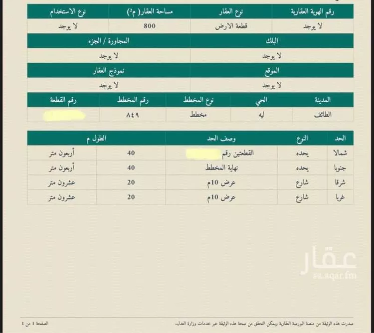أرض للبيع في حي لية العليا, مدينة الطائف, منطقة مكة المكرمة