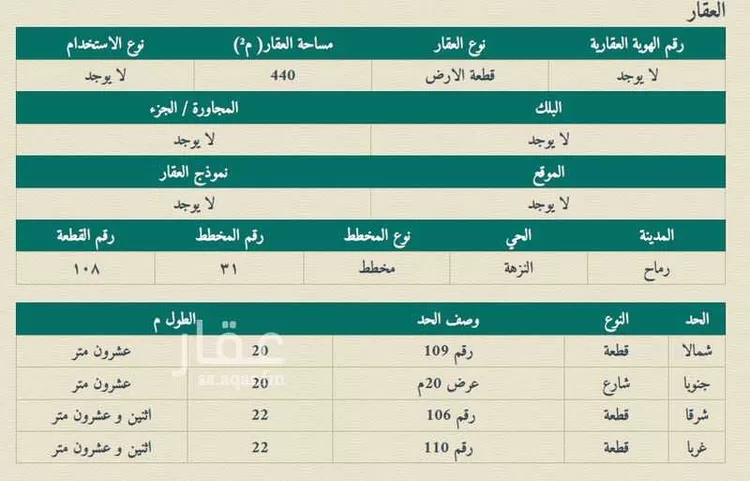 أرض للبيع في شارع 6632716, حي النزهة, مدينة رماح, منطقة الرياض