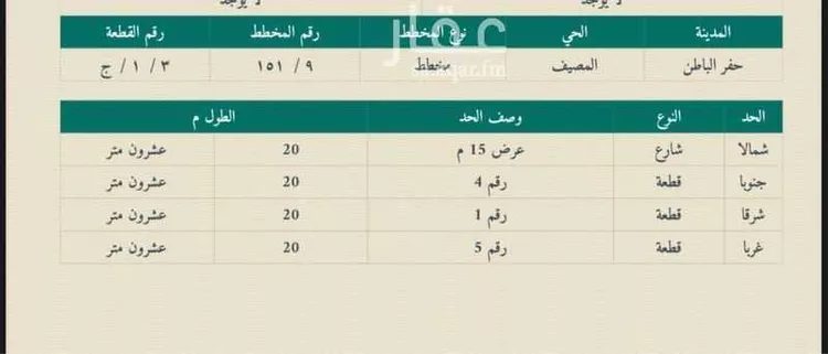 أرض للبيع في شارع المصيف 89 ، حي المصيف ، حفر الباطن ، حفر الباطن