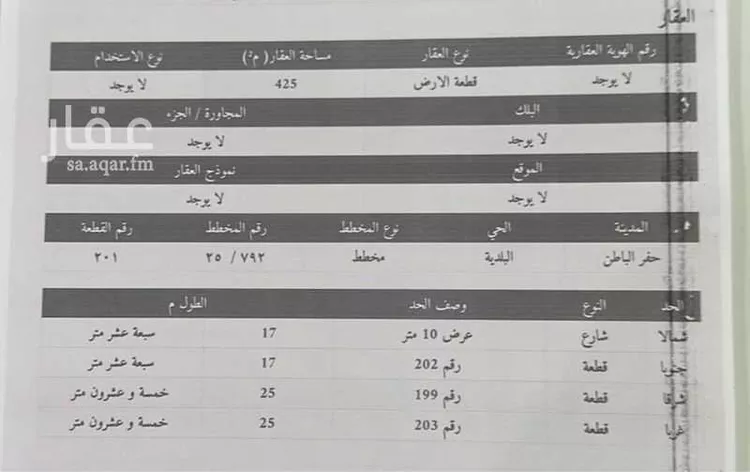 أرض للبيع في شارع البلدية 421, حي البلدية, مدينة حفر الباطن, المنطقة الشرقية