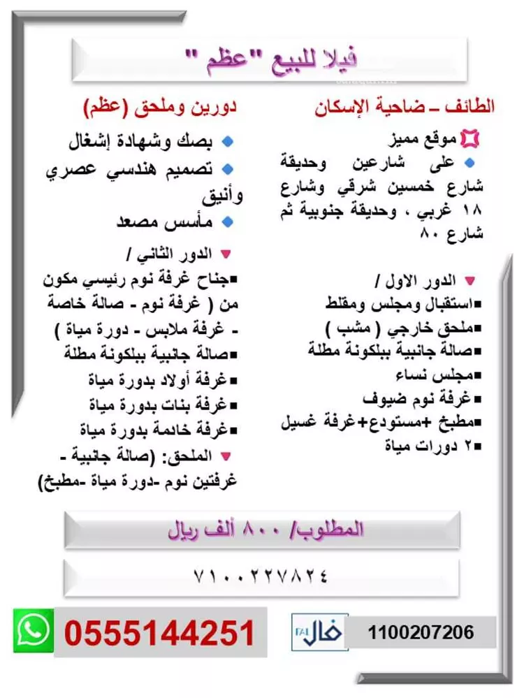 فيلا للبيع في شارع ابي العباس الاصبهاني, حي ضاحية الإسكان, مدينة الطائف, منطقة مكة المكرمة صورة 2