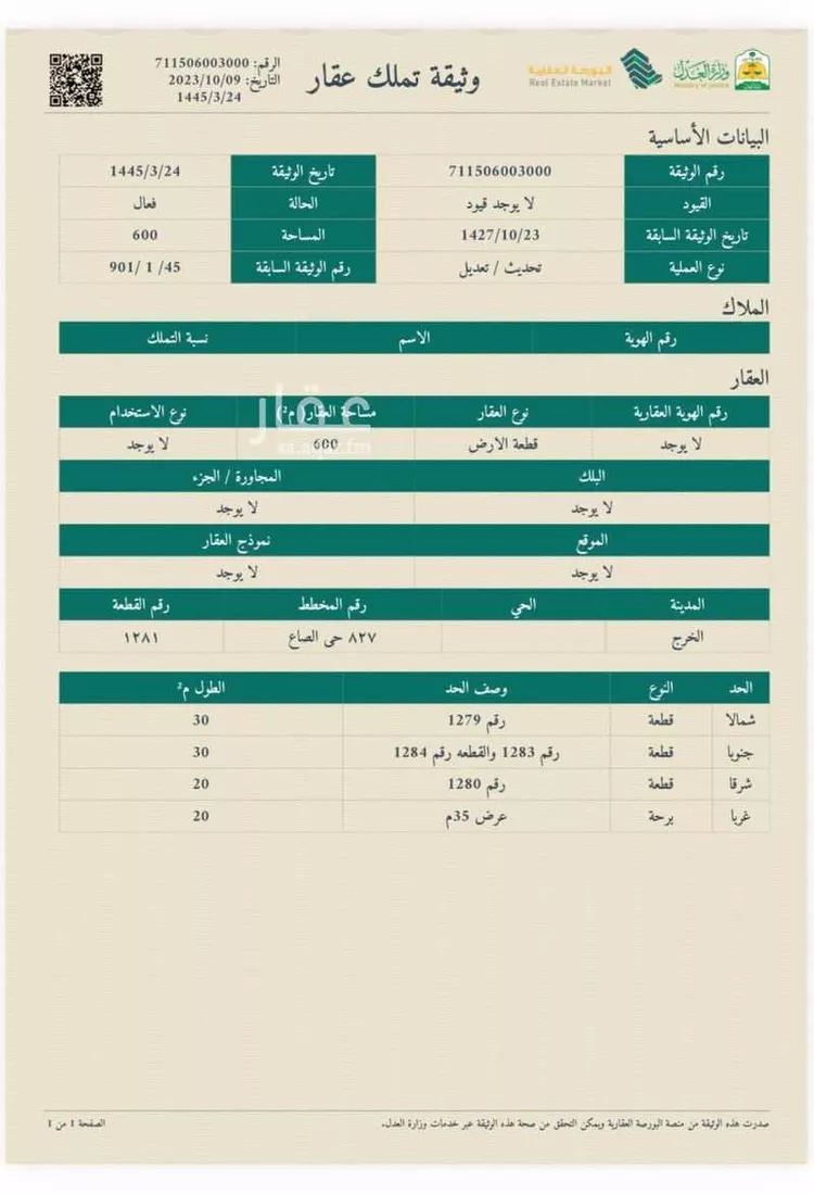 أرض للبيع في شارع ابن مسلمة الأموي ، حي الواحة ، الخرج ، الخرج