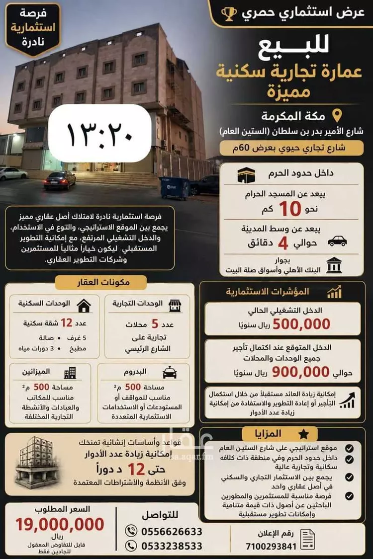 عمارة للبيع في شارع الامير بدر ابن سلطان ابن عبدالعزيز سعود, حي الشامية الجديد, مدينة مكة المكرمة