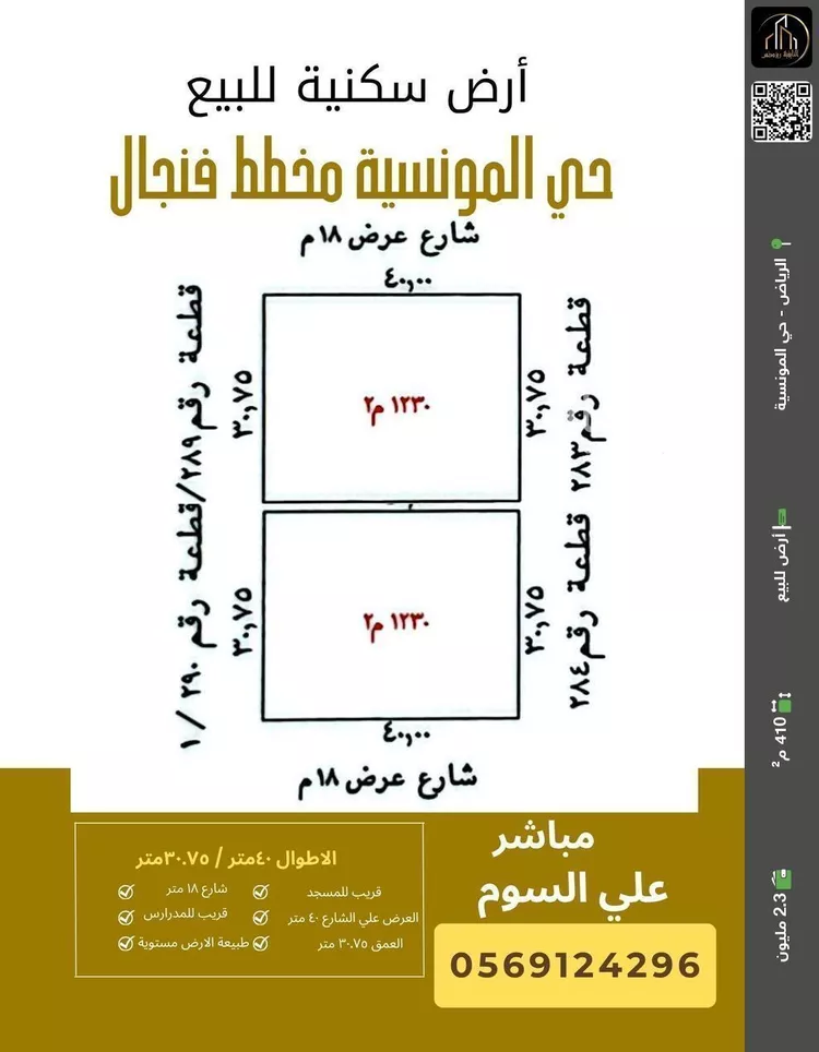 أرض للبيع في شارع رقم 261, حي المونسية, مدينة الرياض, منطقة الرياض صورة 2