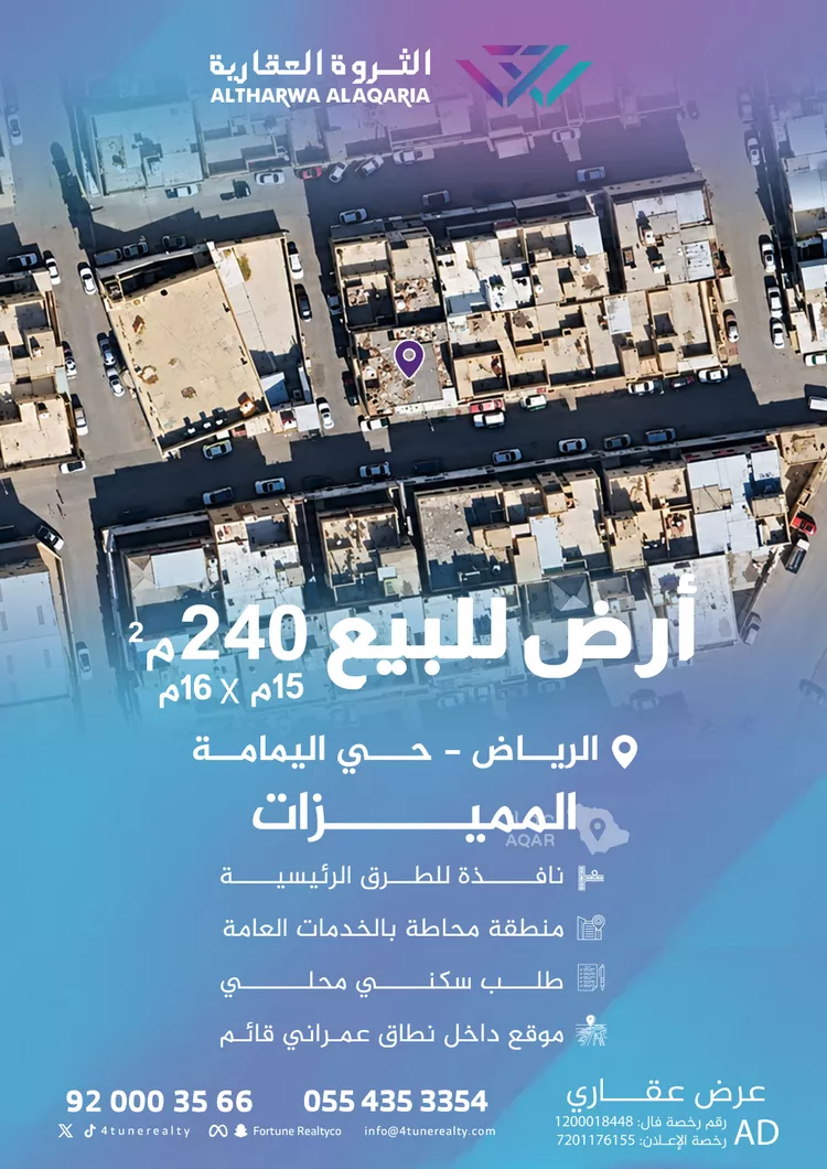 أرض للبيع في شارع صحار بن عياش, حي اليمامة, مدينة الرياض, منطقة الرياض