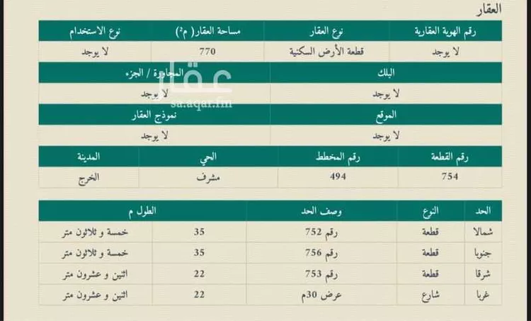 أرض للبيع في شارع 2027004, حي مشرف, مدينة الخرج, منطقة الرياض صورة 2