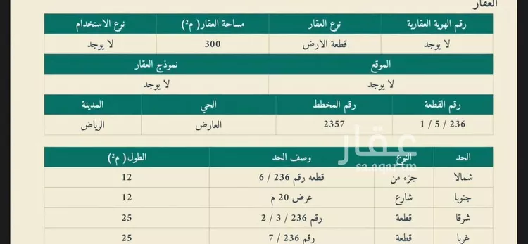 أرض للبيع في حي العارض, مدينة الرياض, منطقة الرياض