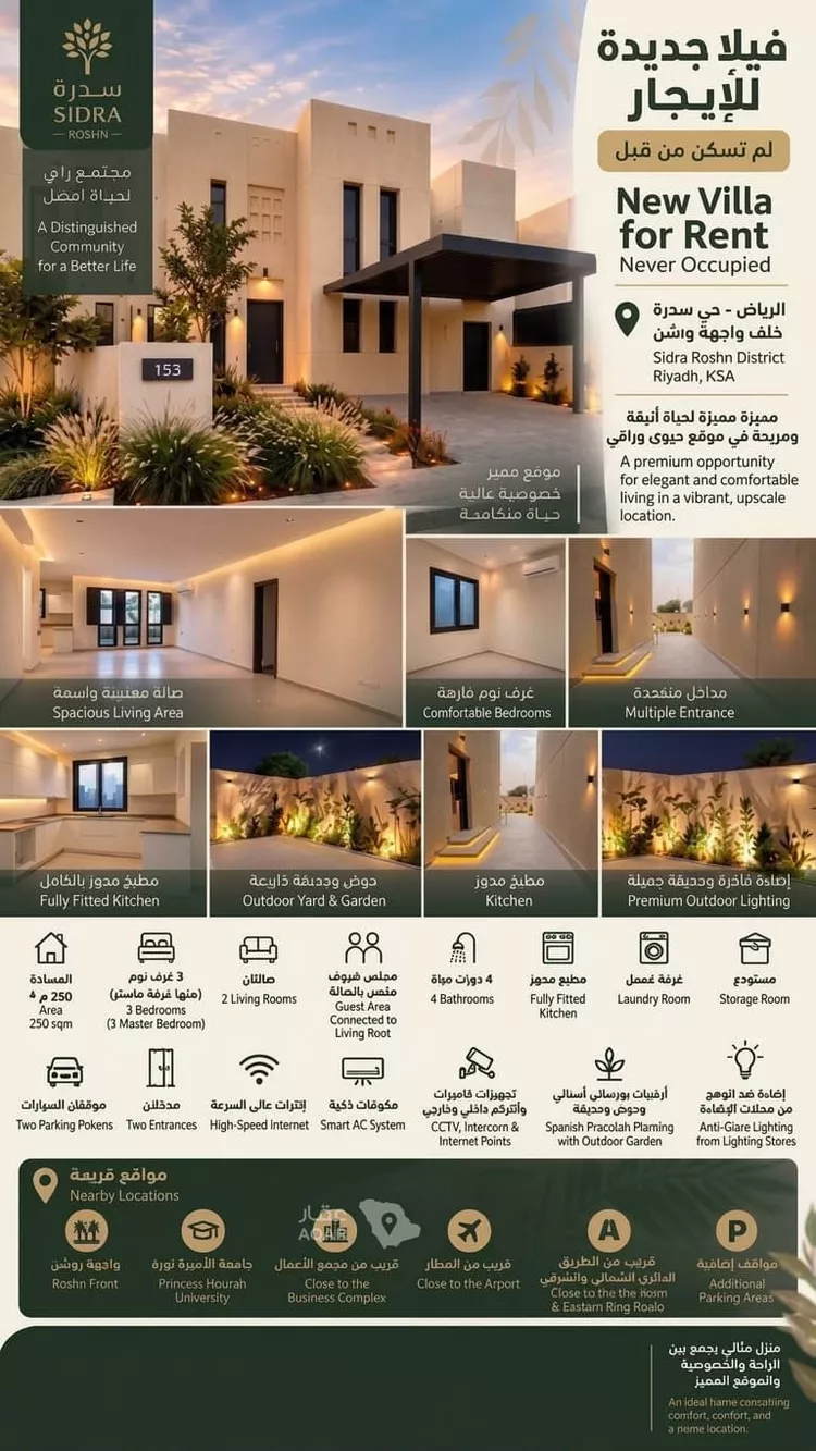 فيلا للإيجار في شارع رقم 1268, حي سدرة, مدينة الرياض, منطقة الرياض