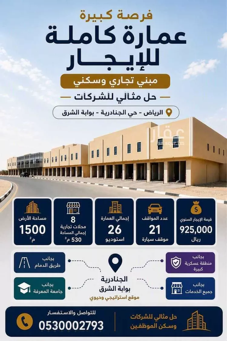 عمارة للإيجار في شارع أحمد بن صالح منصور, حي الجنادرية, مدينة الرياض, منطقة الرياض صورة 2