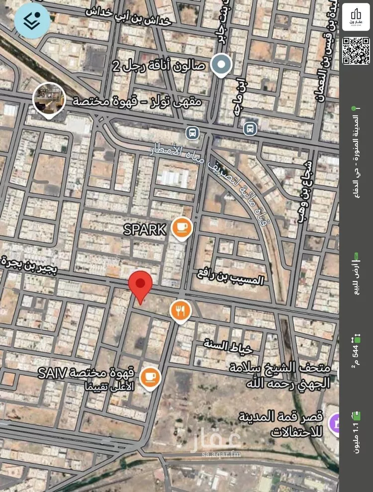 أرض للبيع في شارع بجير ابن بجرة, حي الدفاع, مدينة المدينه المنوره, منطقة المدينة المنورة