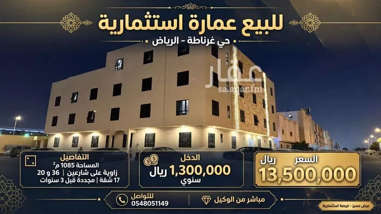 عمارة للبيع في شارع محمد علي جناح, حي غرناطة, مدينة الرياض, منطقة الرياض 1 صورة