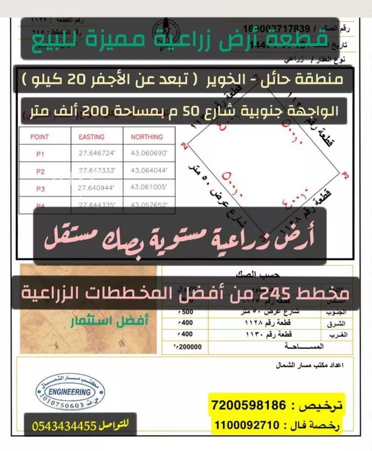 أرض للبيع في حي الخوير, مدينة الخوير, منطقة حائل صورة 2