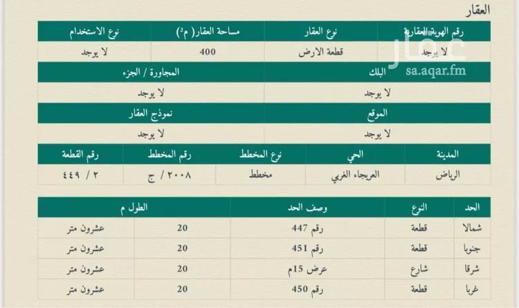 أرض للبيع في شارع خالد بن معدان, حي العريجاء الغربي, مدينة الرياض, منطقة الرياض صورة 2