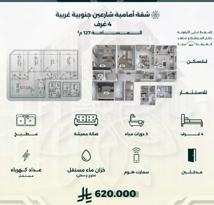 شقة للبيع في شارع محمد حسن العواد, حي الروضة, مدينة جدة, منطقة مكة المكرمة