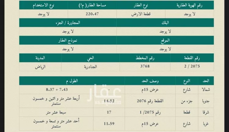 أرض للبيع في حي الجنادرية, مدينة الرياض, منطقة الرياض
