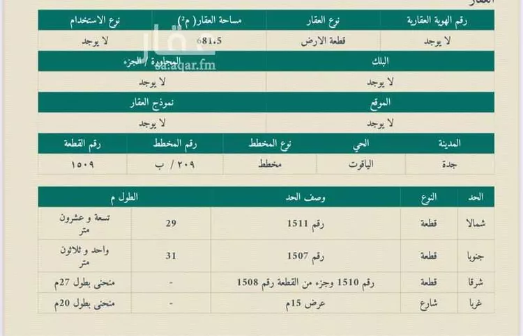 أرض للبيع في شارع هليل مطلق حازم المطيري, حي الياقوت, مدينة جدة, منطقة مكة المكرمة