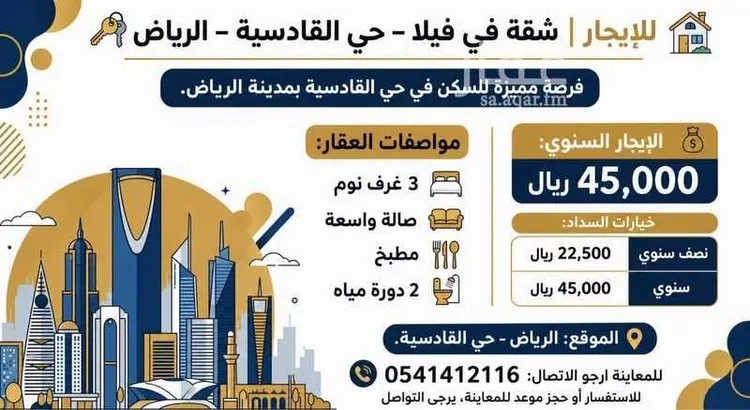 Villa for Rent in Riyadh Al Qadisiyah