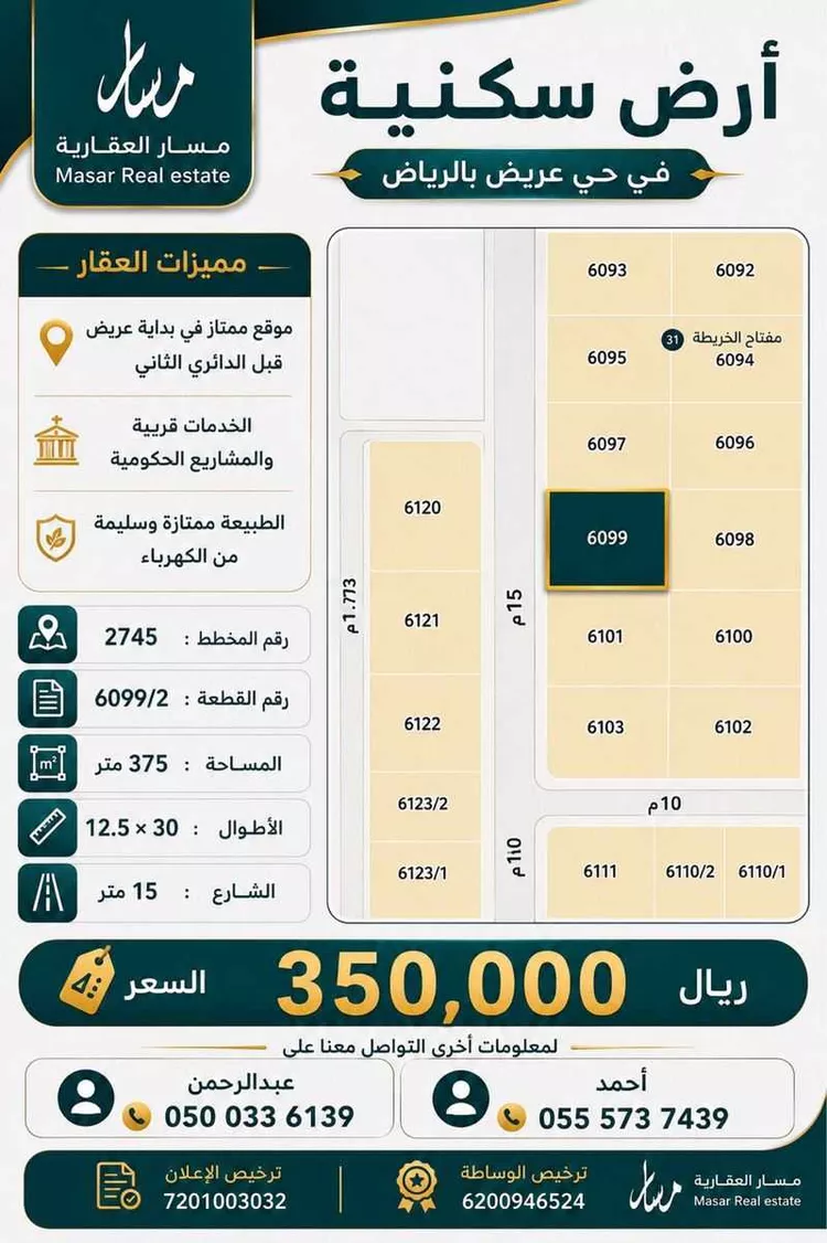 أرض للبيع في حي عريض, مدينة الرياض, منطقة الرياض صورة 2