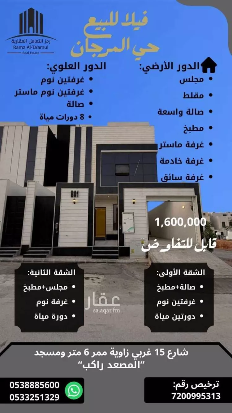 فيلا للبيع في شارع أبي العز الحبشي, حي المرجان, مدينة الرياض, منطقة الرياض