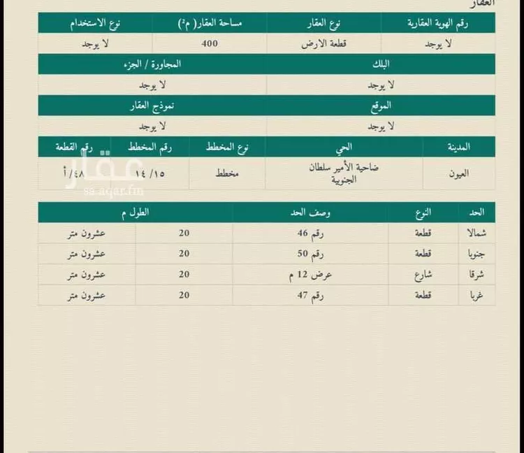 أرض للبيع في شارع 6748963, حي ضاحية الامير سلطان الجنوبية, مدينة العيون, المنطقة الشرقية