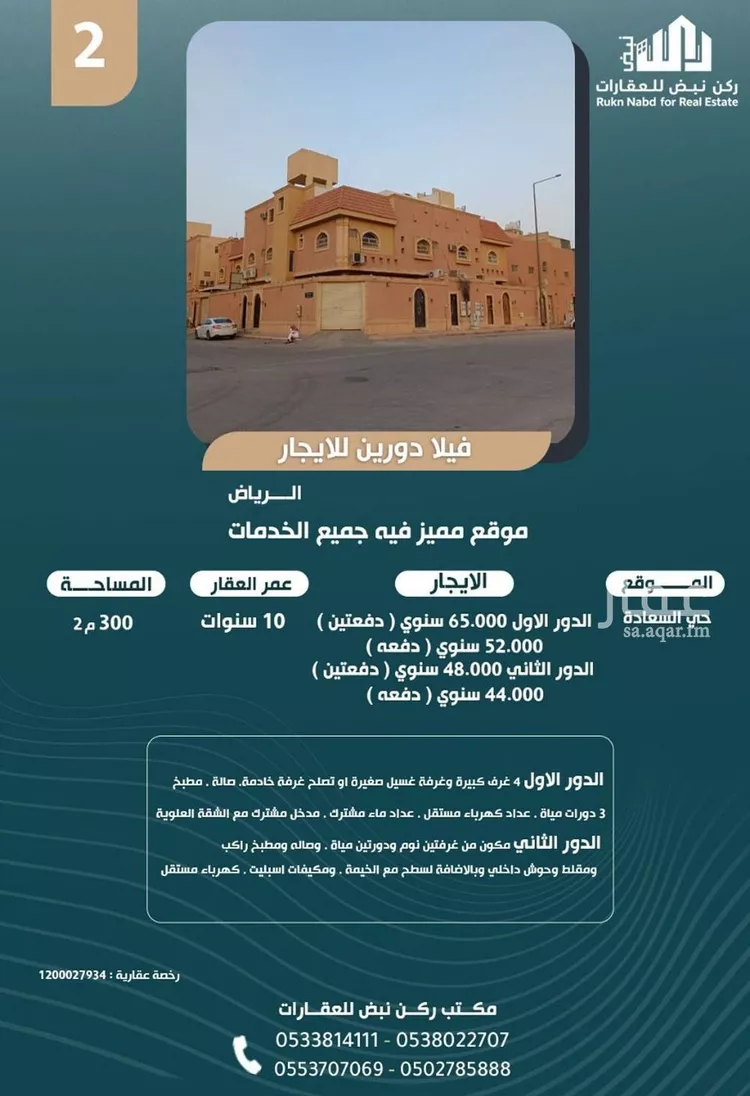 فيلا للإيجار في شارع شبه الجزيرة, حي السعادة, مدينة الرياض, منطقة الرياض