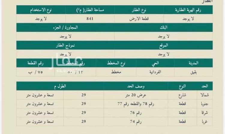 أرض للبيع في الفردانية ، بقيق