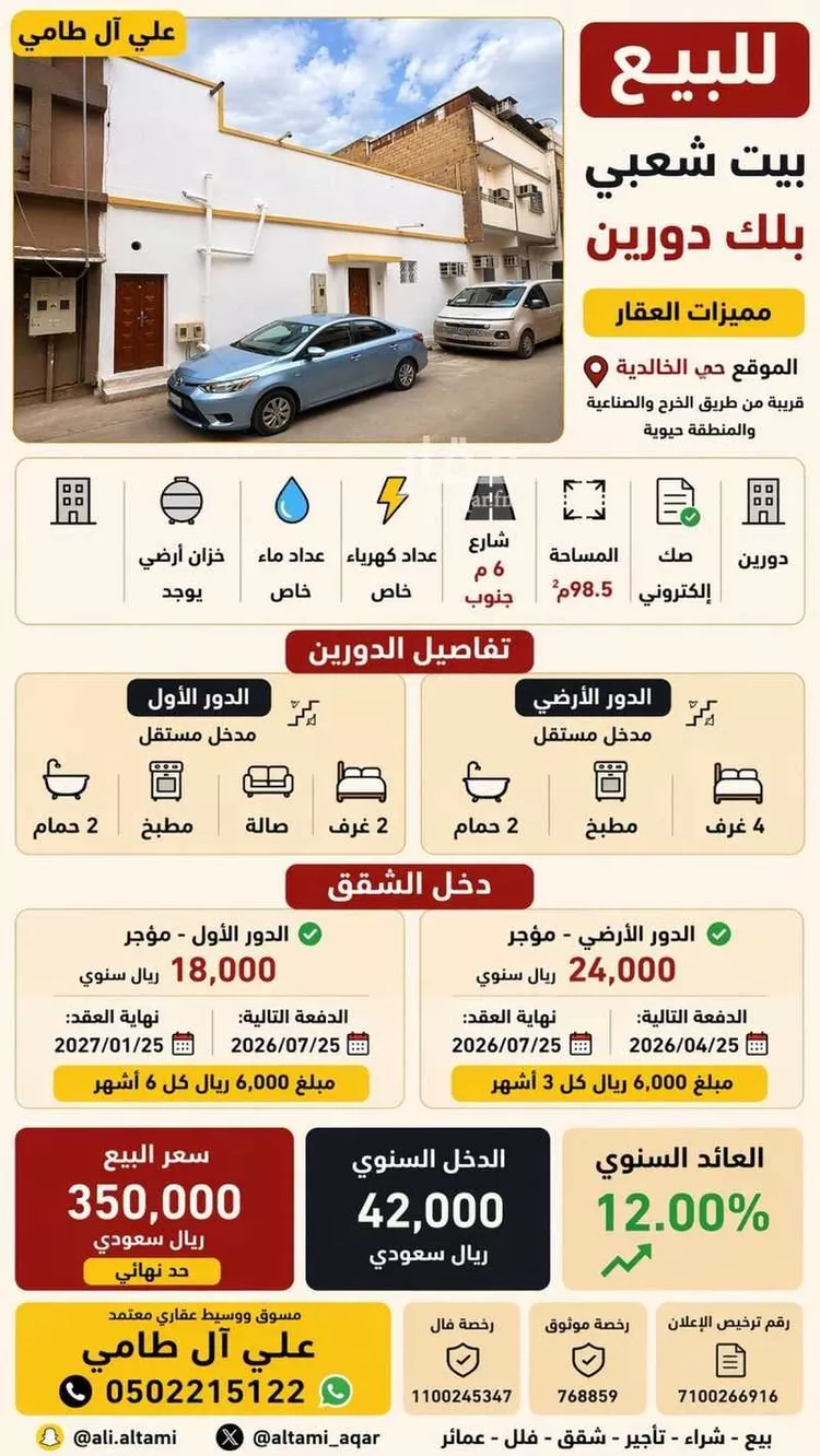 دور للبيع في شارع الثمالة, حي الخالدية, مدينة الرياض, منطقة الرياض