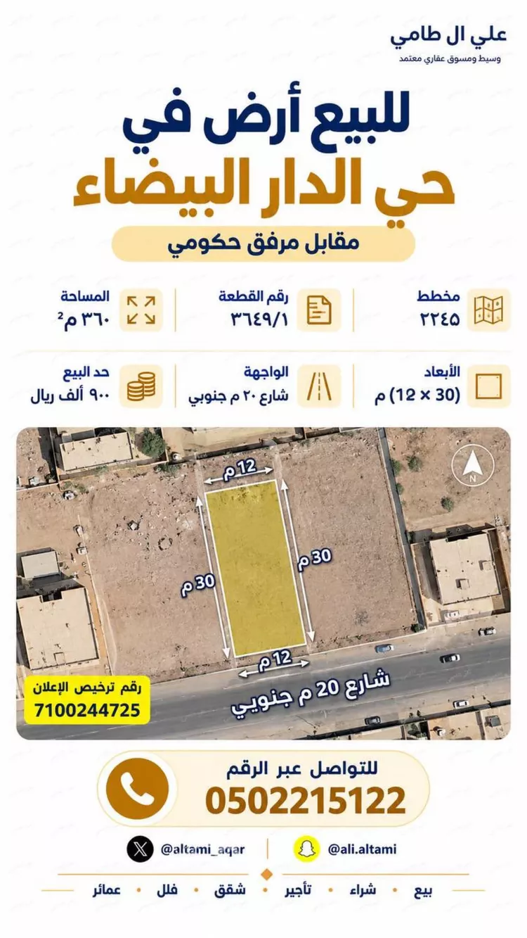 أرض للبيع في شارع عبدالعزيز السحيباني, حي الدار البيضاء, مدينة الرياض, منطقة الرياض 2