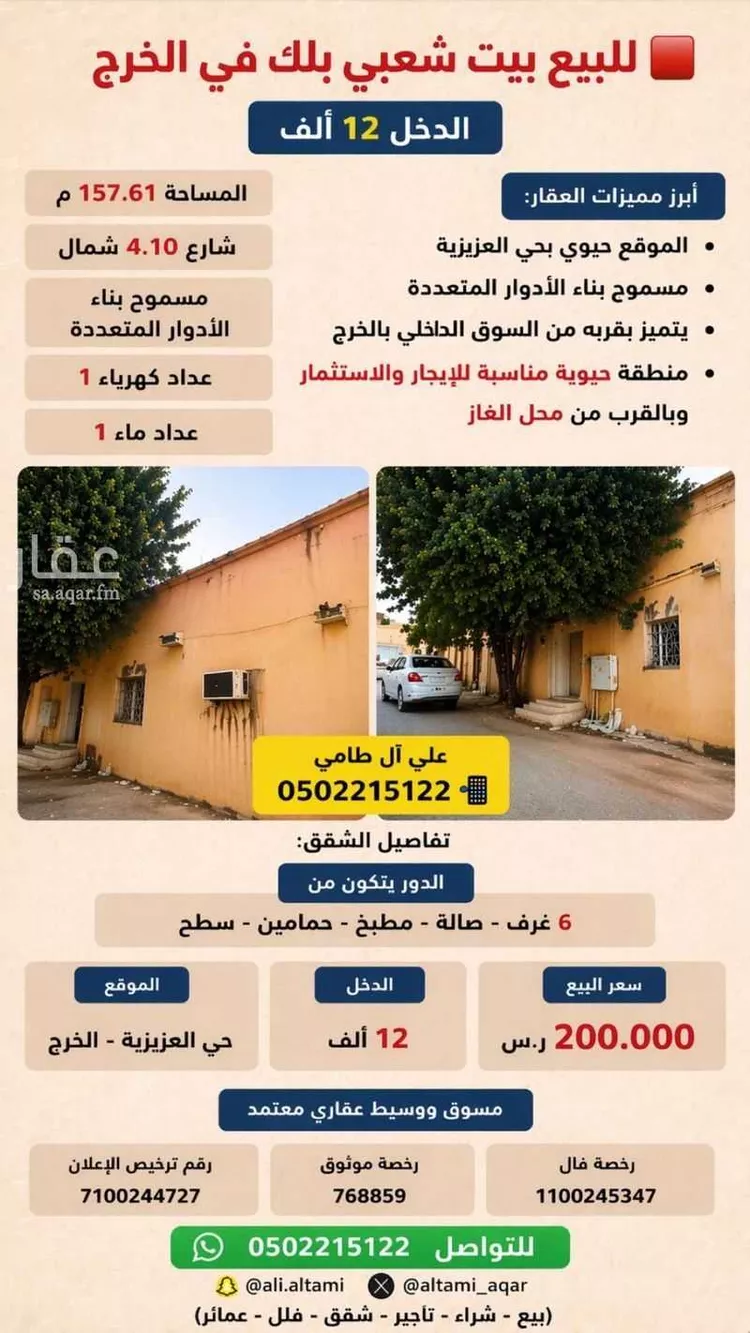 دور للبيع في شارع أبي الحسن الهروي, حي السلام, مدينة الخرج, منطقة الرياض