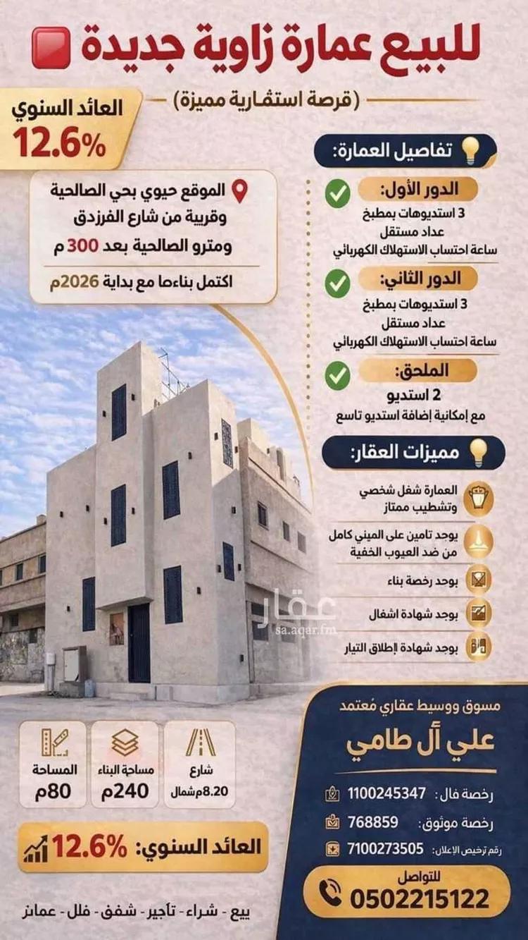 عمارة للبيع في شارع تمرة, حي الصالحية, مدينة الرياض, منطقة الرياض 1 صورة