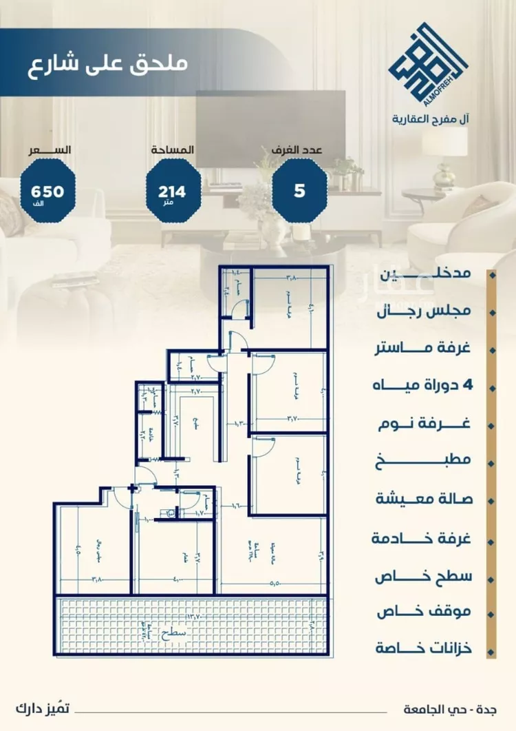 شقة للبيع في شارع ابن الشرف, حي الجامعة, مدينة جدة, منطقة مكة المكرمة