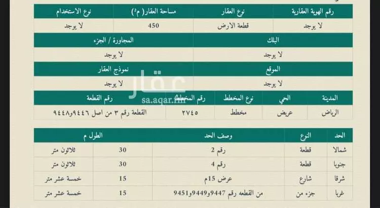 أرض للبيع في شارع 5391 عريض, حي عريض, مدينة الرياض, منطقة الرياض صورة 2
