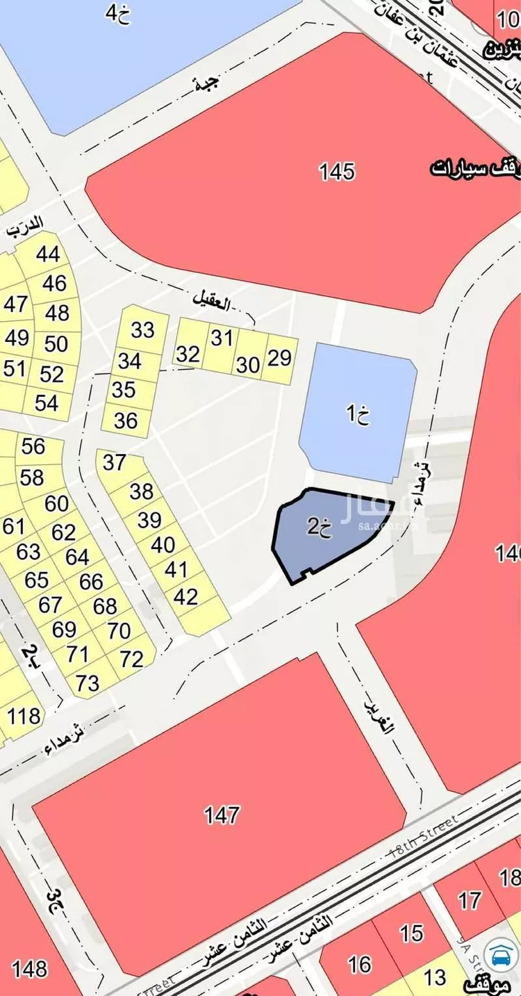 أرض للبيع في شارع الثامن عشر, حي مخطط الإتصالات, مدينة الدمام, المنطقة الشرقية