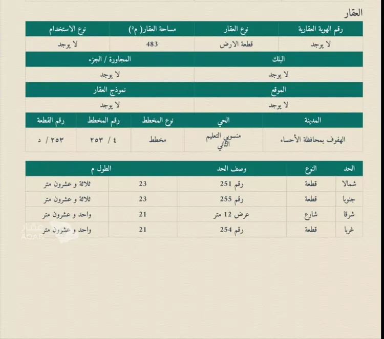 Land for Sale in Al Hofuf Jonob Mansobi Al Taleem